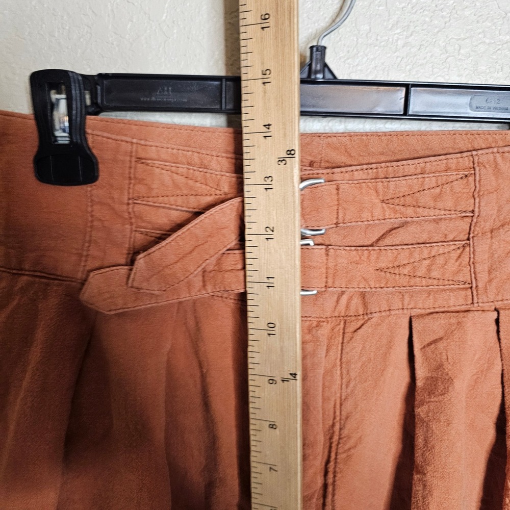 Free People 4 Double Buckle Soft Pants Pleated Tapered Rust Orange Cropped - Picture 8 of 12